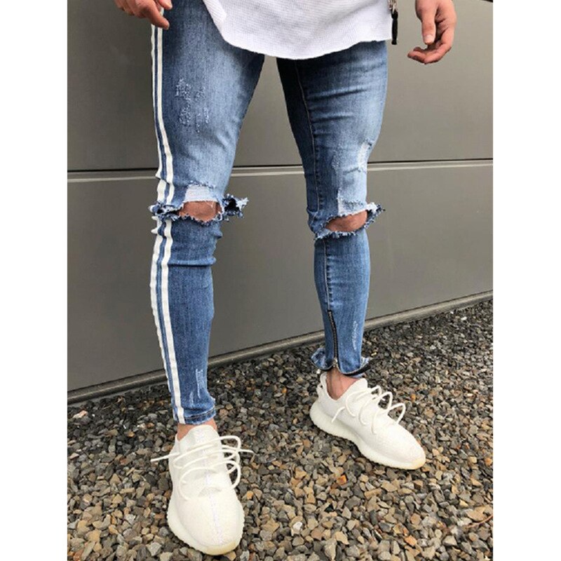 Jean déchiré au genou pour hommes, pantalon Slim de Sport en denim
