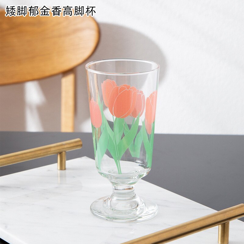 Holaroom-cáliz de flores para beber leche y zumo, vasos de vino con de margaritas y tulipanes, taza de café, vaso de vidrio práctico para agua: ClearTulip