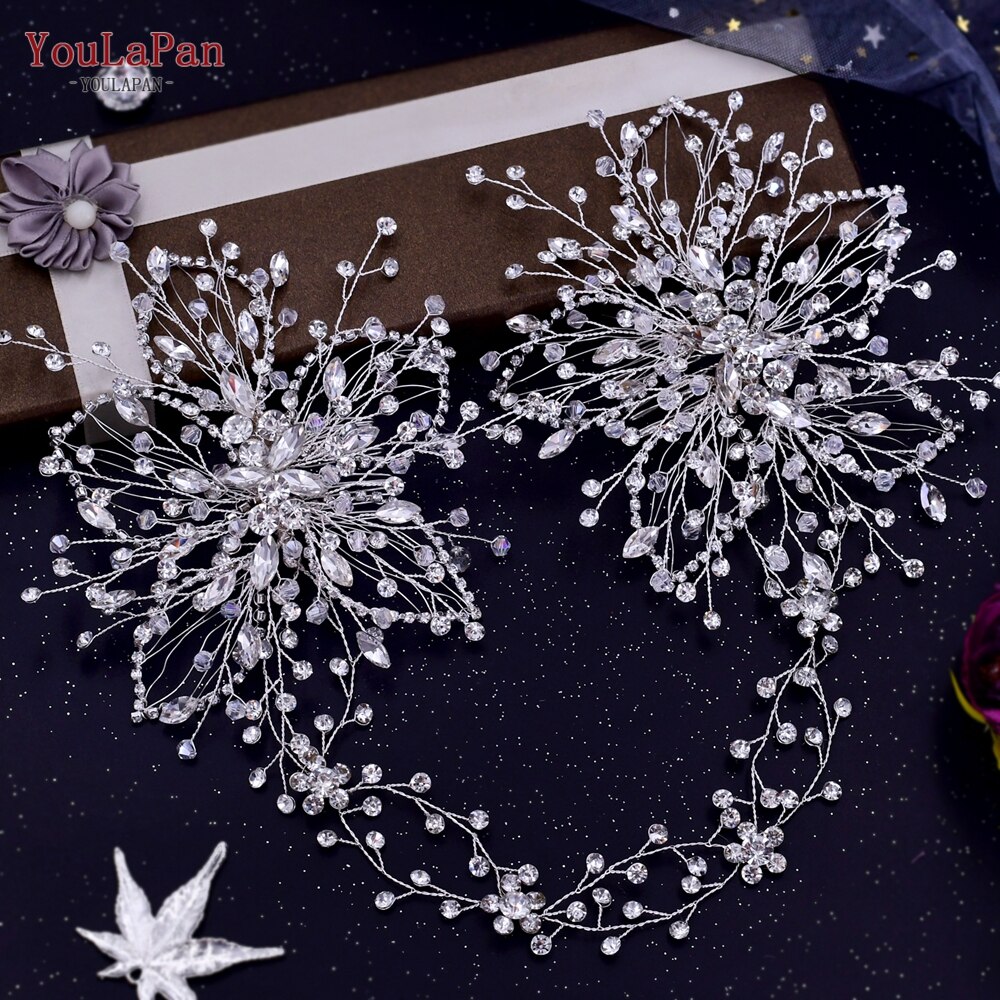 YouLaPan HP304 Luxuriöse Strass Stirnband Silber Hochzeit Kopfschmuck Bling Braut Diademe und Kronen Kristall Braut Headwear: HP401-Silber-