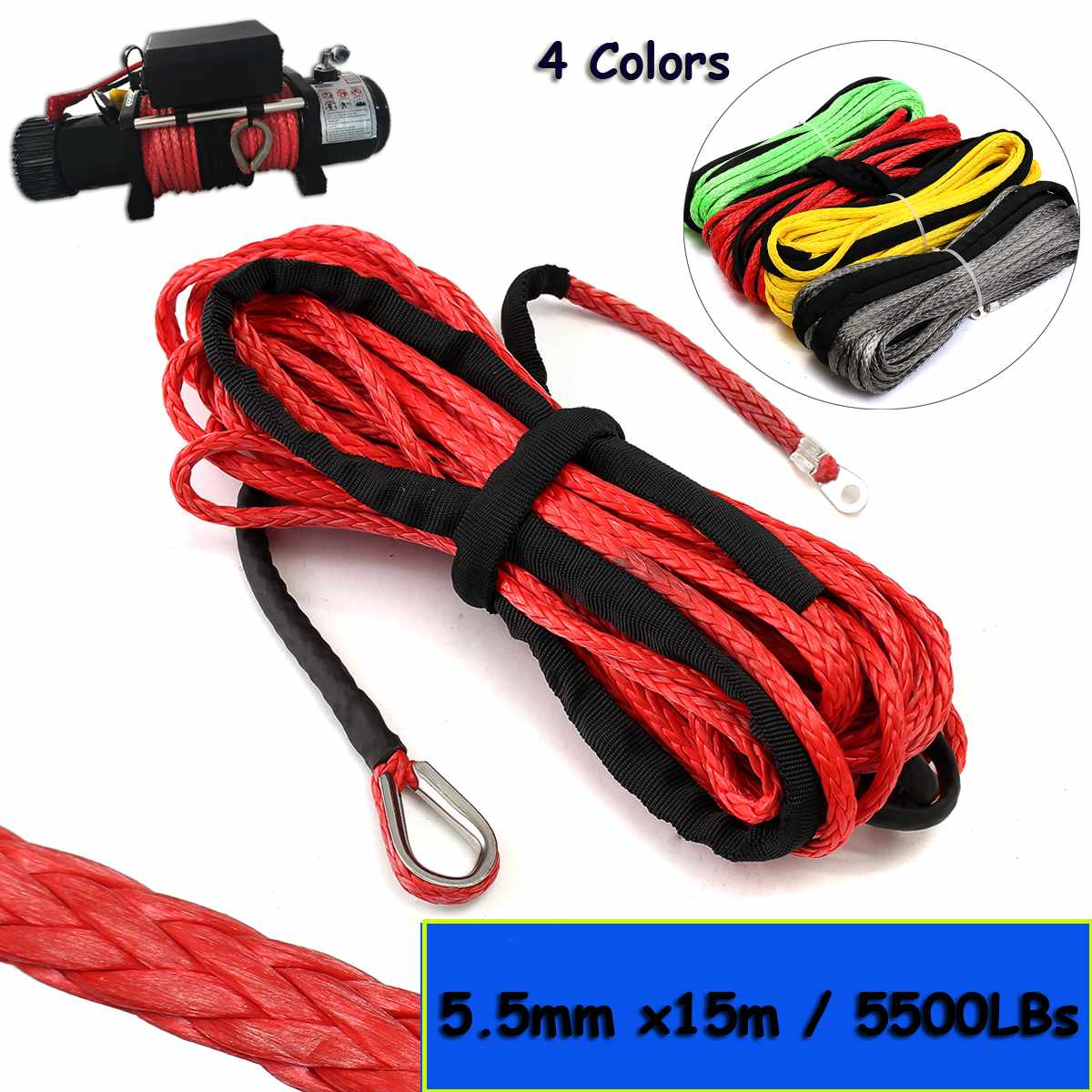 5500 lbs spil reb string line kabel syntetisk slæbetov 15m bilvask syntetisk vedligeholdelse string til atv utv off-road