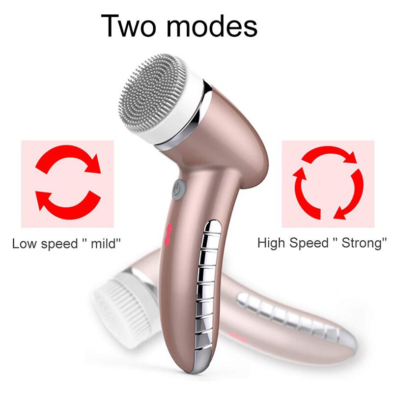 4 In 1 Wash Facial Cleansing Brush Sonic Vibration Face Cleaner Electric Waterproof Massage with 4 Heads Face Cleaning Apparatus