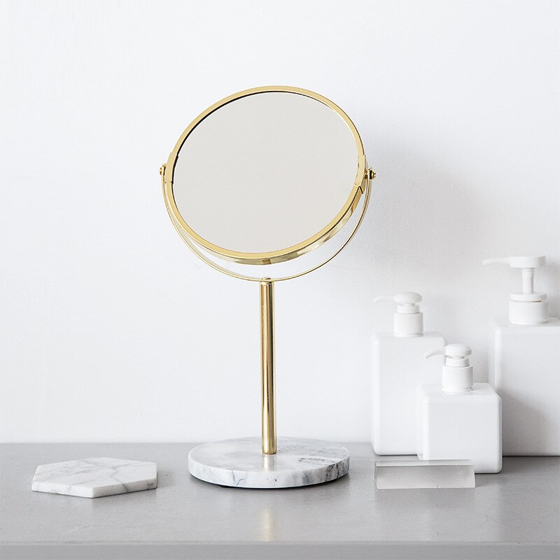 Luksus marmor base rose guld spejl makeup forfængelighed spejl hjem indretning kosmetiske damer kontor sovesal desktop rundt spejl