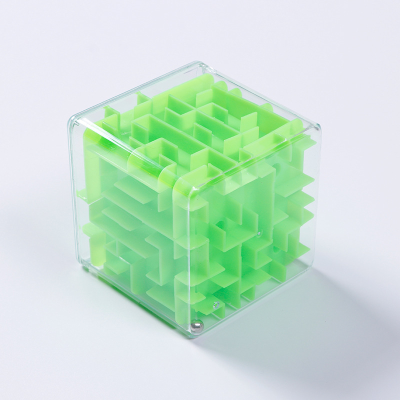 8CM Clear 3D Maze Magic Cube Labyrinth Unlock Six-sided Puzzle Rolling Ball Game Cubos Track Kids Educational Toys for Children: Green