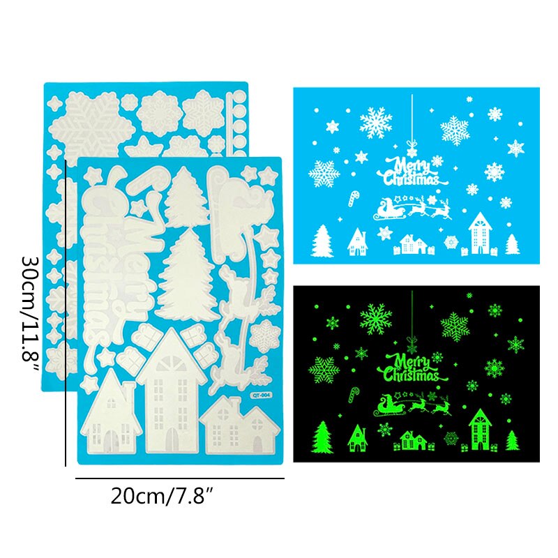 2 Sheets Glowing Christmas Window Decal Sticker PVC Snowflake Merry Christmas Letter Decal for Kids Room School Xmas Decor