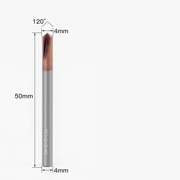 -1PCS,CNC solid carbide tungsten carbide steel Chamfer milling cutter,30&amp;45&amp;60 degree 3 flutes end mill: S-4.0mmxD4x50-120deg