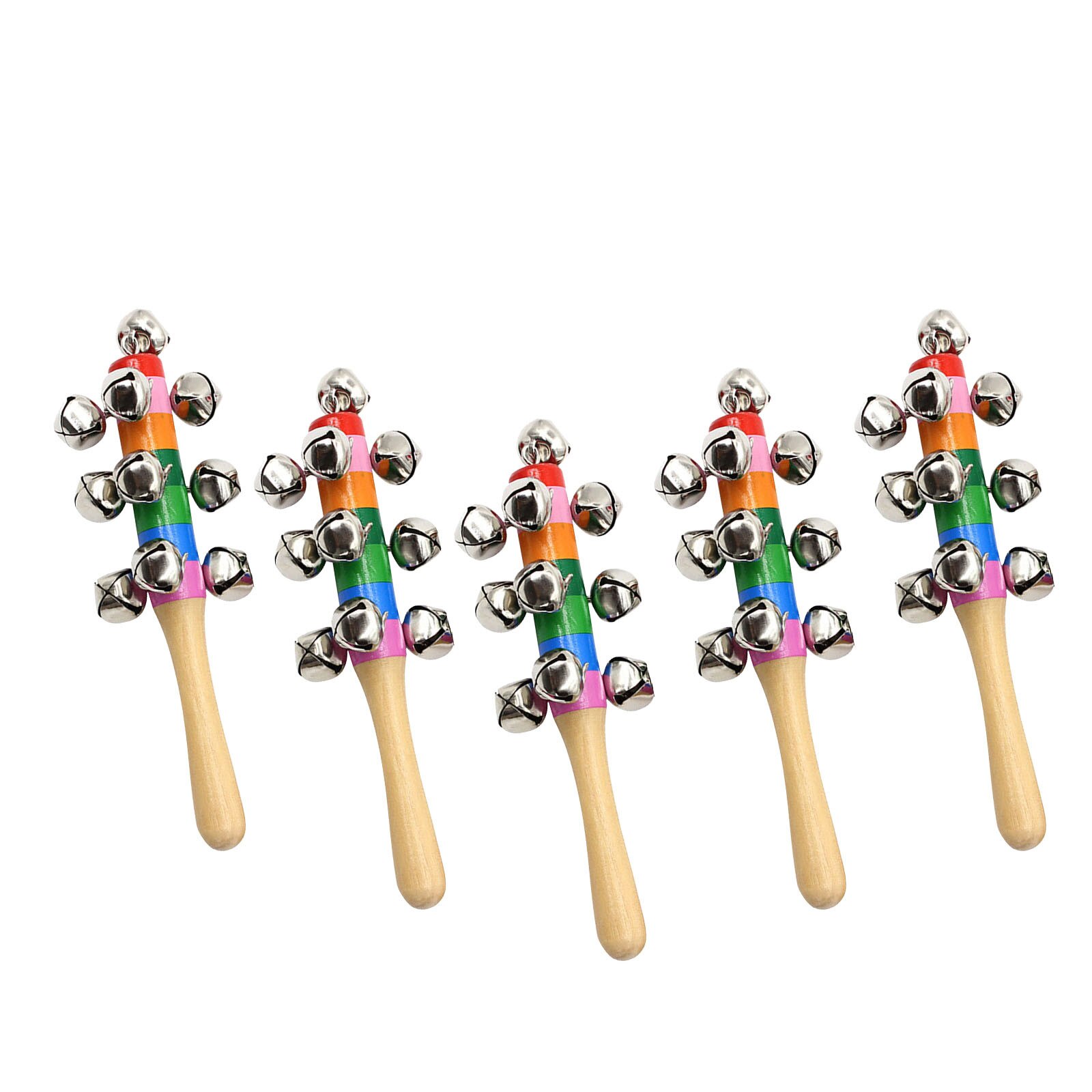 2/4/5Pcs Baby Wooden Rattle Rainbow Color Hand Bell Baby Rattles Jingle Bells Infant Shaker Rattle Early Educational Toy: 5pcs