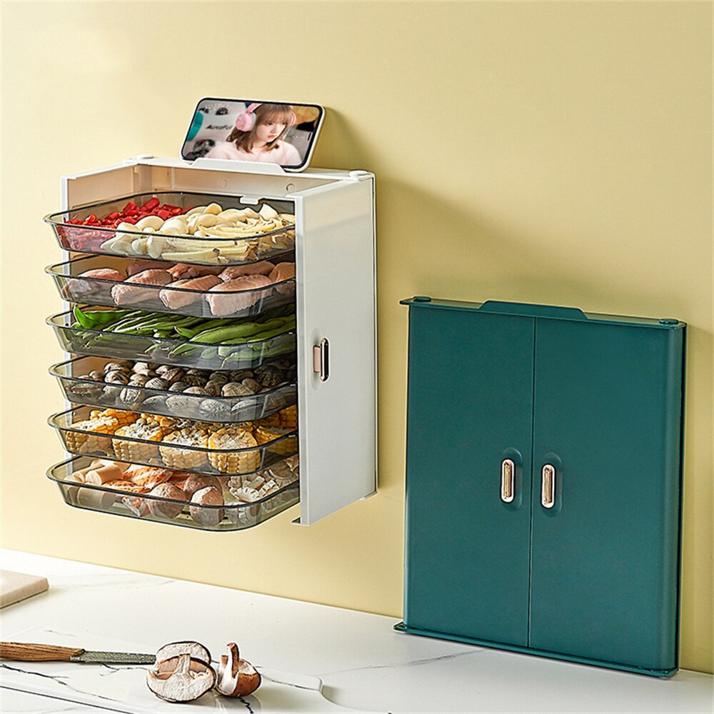 Wall Mounted Storage Tray Kitchen Foldable Dish Plates Multilayered Hanging Tray Drawer Multi-function Storage Plate Household
