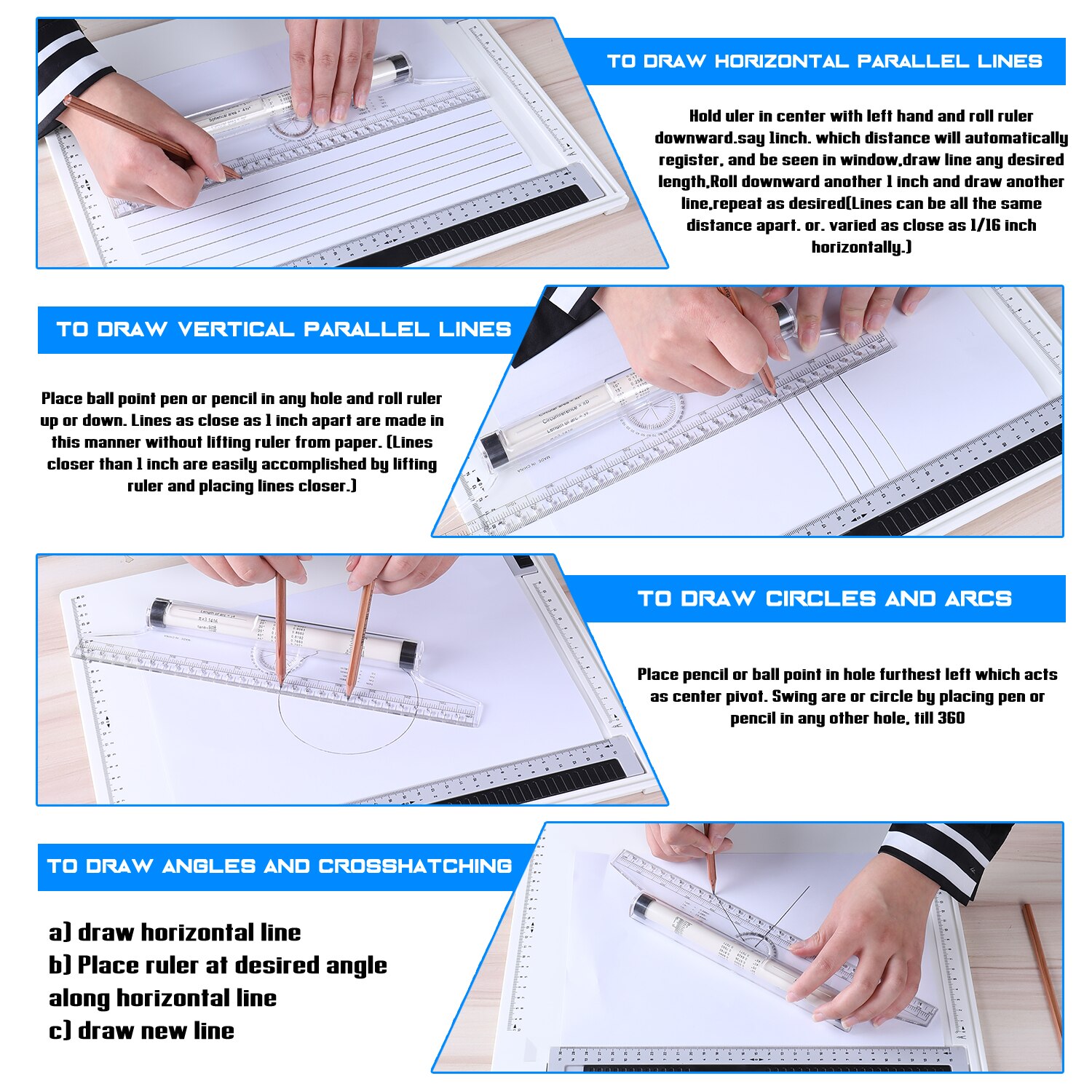 300mm Rolling Parallel Ruler Multipurpose Rulers Balancing Scale with Roller for Drawing Lines Circles Geometrical Shapes