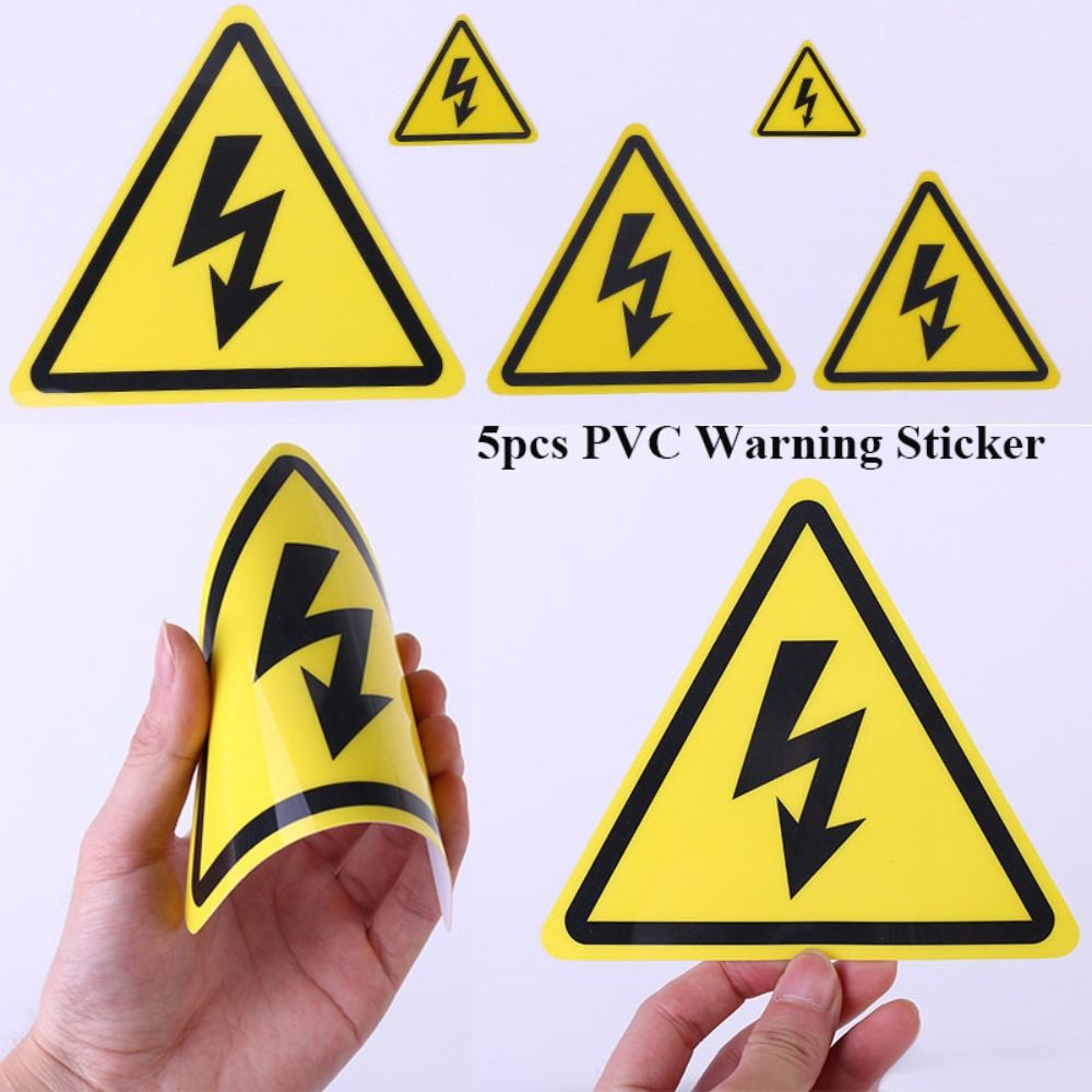 5pcs Geel Waarschuwing Sticker 3.6/5/8/10/15cm Accessoires Elektrische schok Gevaar Gevaar Opmerking Gevaar Voor Elektrische Doos