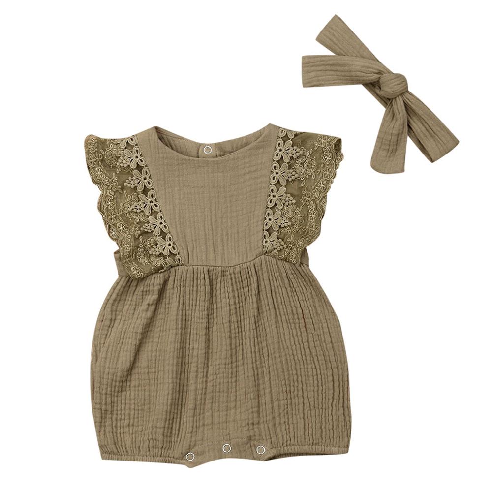 Autumn Winter Toddler Newborn Kids long sleeve lace Romper Infant Baby Girls Romper Jumpsuit Clothing Outfits Hair Band Outfit: Khaki / 12M
