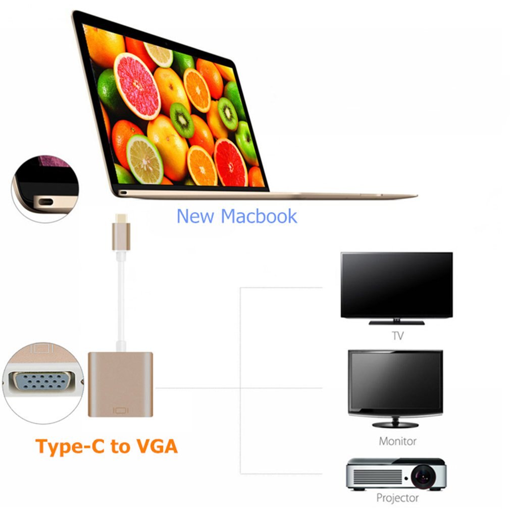 Usb 3.1 Type C USB-C Naar Vga Adapter Usb C Type C Thunderbolt 3 Naar Vga Male Naar Vrouwelijke Converter kabel Voor Macbook Pro