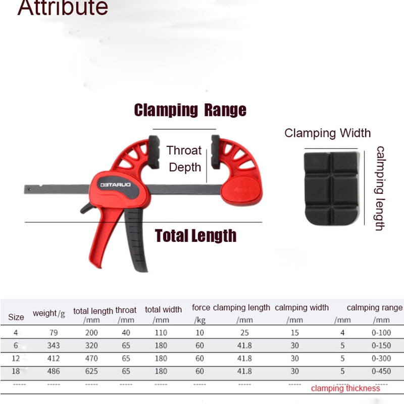 Light and Fast F Clamp Woodworking Fxture 4/6/12/18/24 inch F Style Bar Clamp Plastic Carpentry Clamps Wood Working Tools