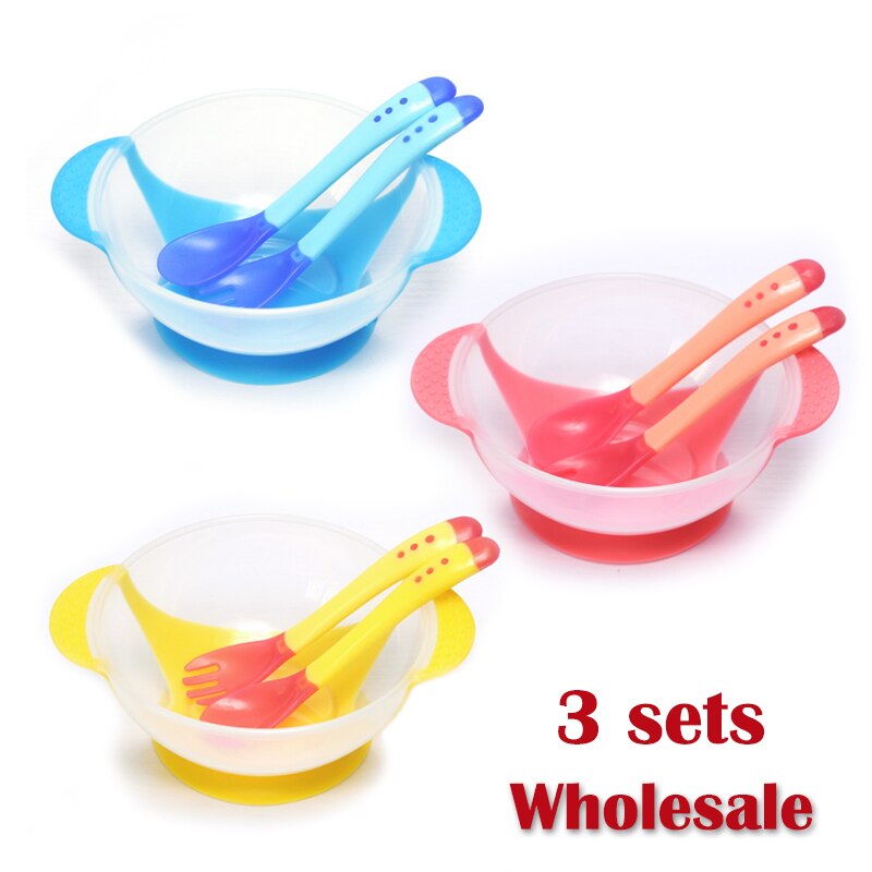 3set Temperature Sensing Feeding Spoon Child Tableware Food Bowl Learning Dishes Plate Suction Cup Baby Dinnerware Set