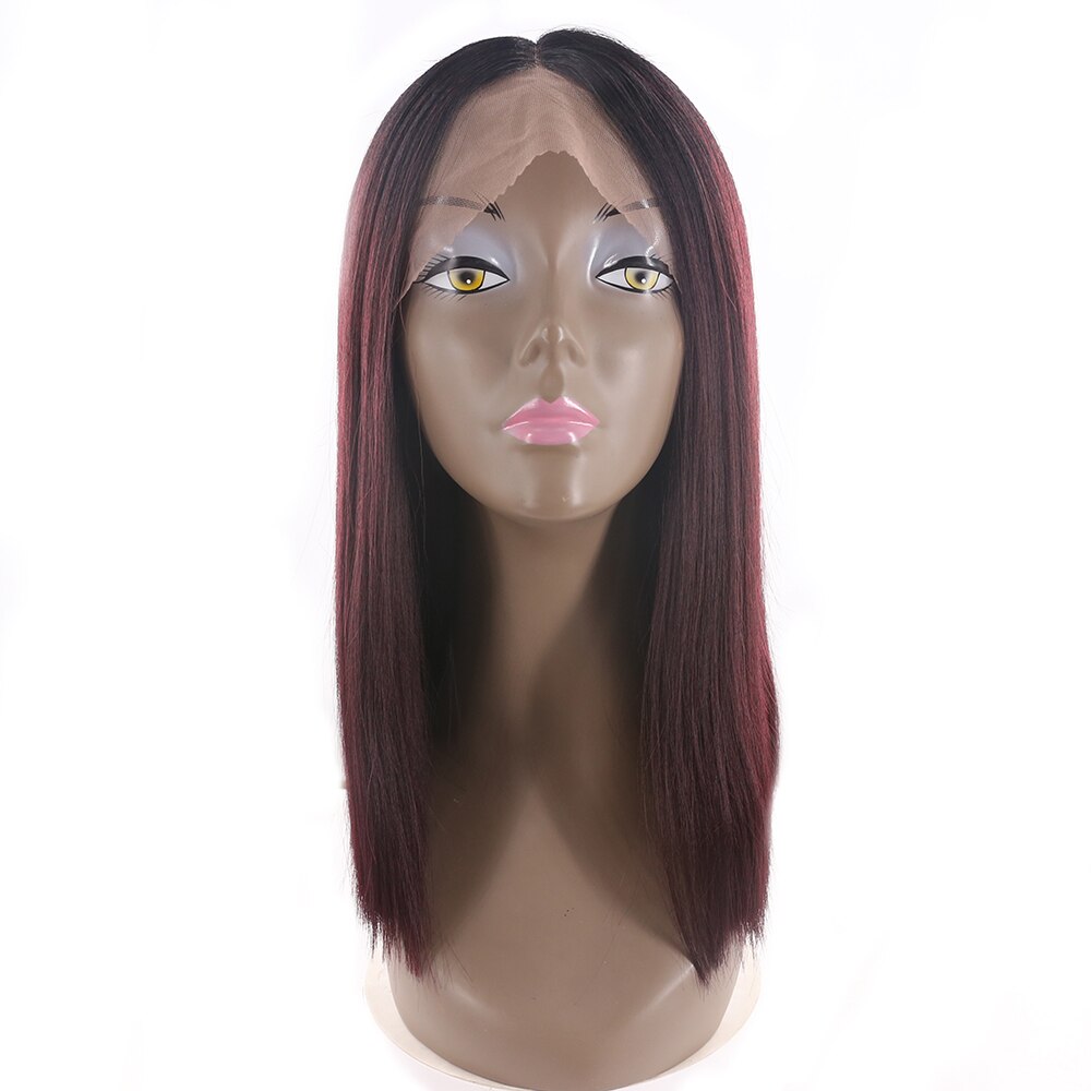 SOKU peluca con malla frontal sintética recta para mujeres, Color negro, marrón, granate, peluca de pelo de encaje, fibra resistente al calor con pelo de bebé: RT1B RED