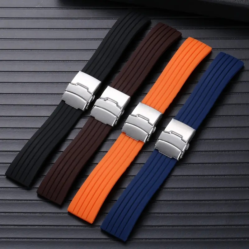 Rubber Striped Tire Watch Strap Band Deployment Buckle 18mm 20mm 22mm 24mm Universal Replacement Strap