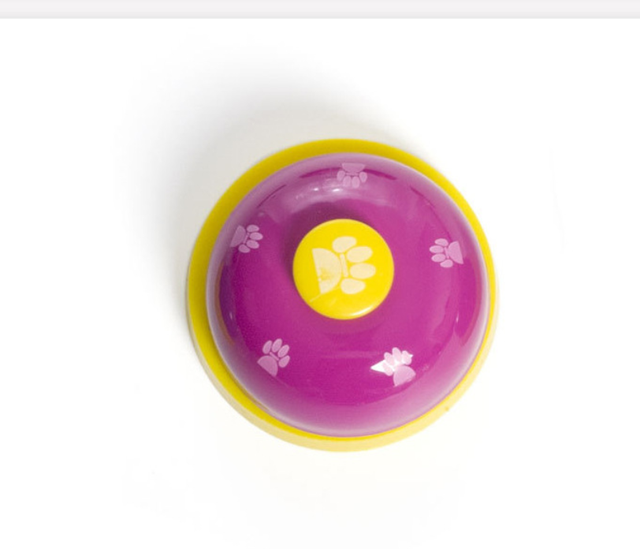Dog footprints pet bell ringer call ordering bell trainer metal ringing dog cat intelligence toy: Purple