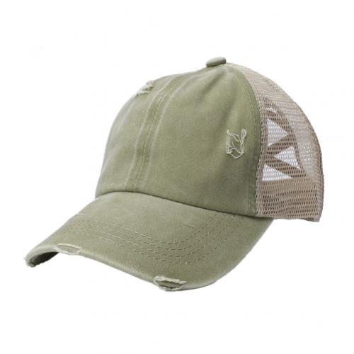 Rétro Anti soleil déchiré maille queue de cheval Criss croix casquette de Baseball chapeau réglable large bord queue de cheval casquette déchiré unisexe casquette de Baseball: Kaki