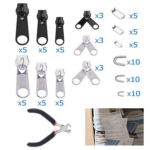 85pcs Zipper Repair Kit Zipper Sliders Install Pliers Tool Zipper Replacement Rescue Instant Repair Kit Jacket Zippers Fix Plier: 85pcs With Manual