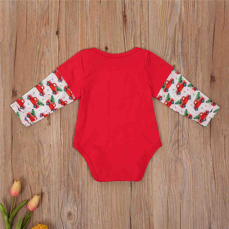 Del bambino Del bambino Delle Ragazze Dei Ragazzi La Mia Prima Di Natale auto pinta superiore Rosso Neve Pagliaccetto 0-18M Del bambino Di Stampa Di Natale tuta