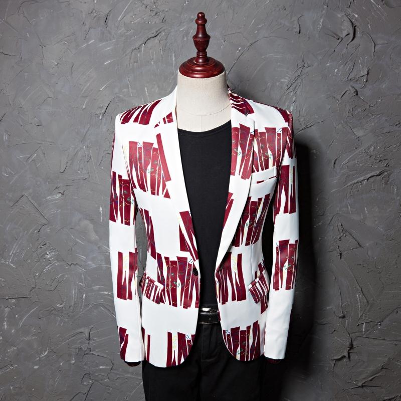 Rsfocus casual blazer voor heren merkkleding rood blauw bedrukt heren blazer jasje podiumkleding heren blazers  xz217: Rood / Aziatische maat 4xl