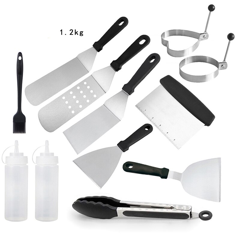 Kitchen Grill Spatula Scraper Set Grill Turner Stainless Steel Scrape Pancake Teppanyaki Griddle Cooking Utensil Baking Tools: 12 pieces set