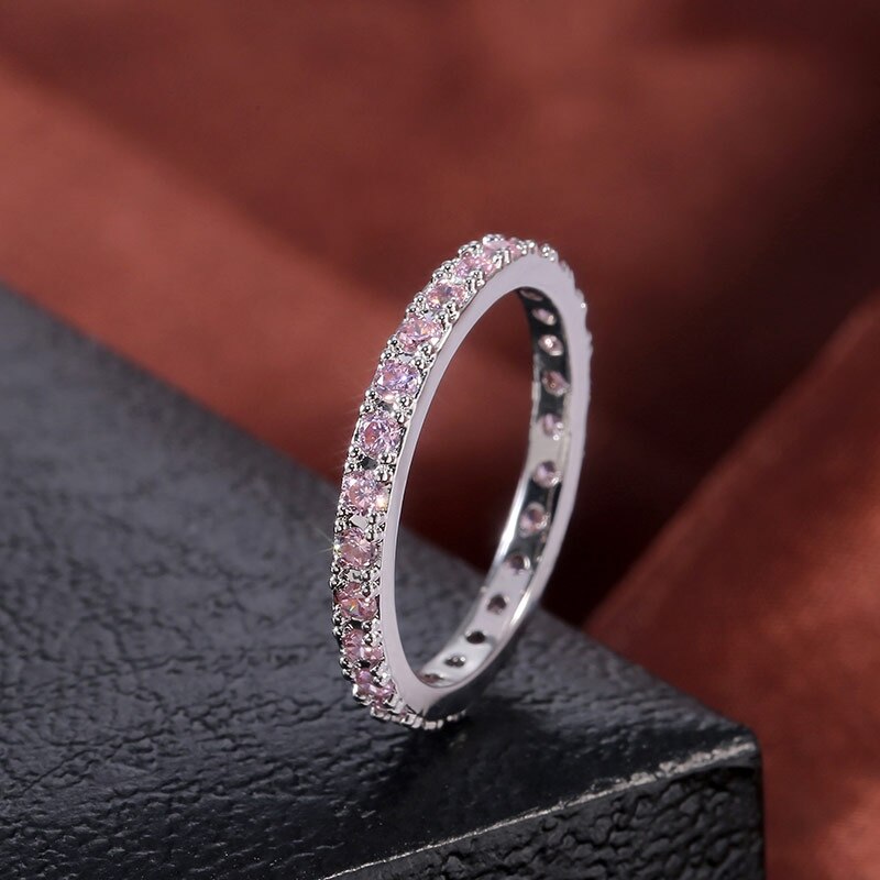 Huitan Simple Stylish Loop Ring Micro Paved Dazzling CZ Stone Wedding Women Ring Birthday Daily Wear Versatile Classic Ring: 9 / F100