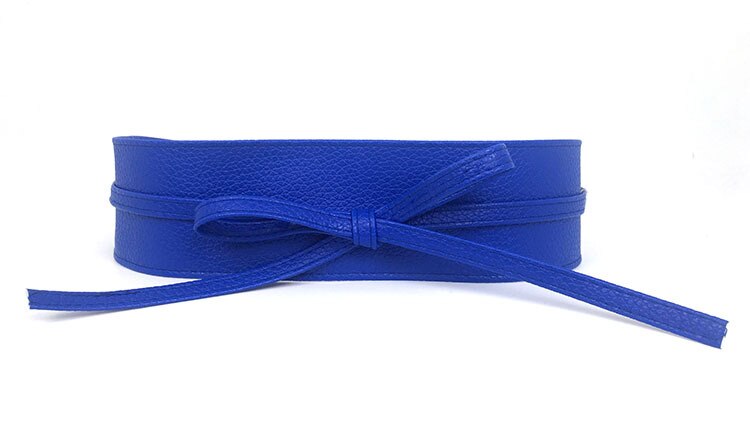 1PC Spring Autumn Women Lady Metallic Color Soft Faux Leather Wide Belt Self Tie Wrap Waist Mujer Dress: N223-Blue