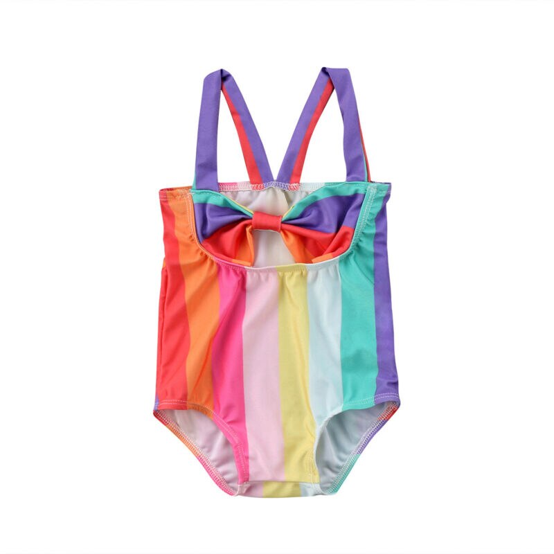 0-5y badkläder baby barn söta bikinis tjejer baddräkt i ett stycke regnbågsgrimma bowknot hög midja hål strandkläder baddräkt