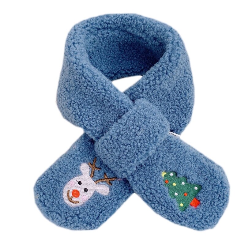Kinderen kerst kruiskraag sjaal cartoon eland boom borduurwerk pluche nekwarmer  j78e: Zwart