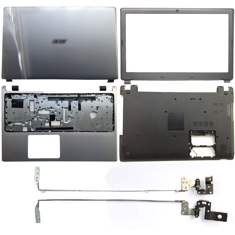 Coque arrière LCD pour ordinateur portable Acer Aspire V5-571 V5-531 V5-571G V5-531G, lunette avant, charnières, repose-paume, boîtier inférieur argenté
