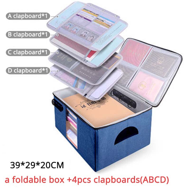 Hard Foldable Detachable Document Storage Bag Box Multifunction File Box Bag Large Capacity Document Orgnizer: blue