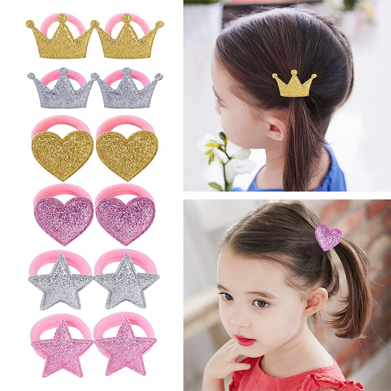 1 Paar Haarbanden Prinses Ster Gouden Elastische Kinderen Kroon Haar Touwen Verstelbare Baby Hoofdtooi Hart Haaraccessoires
