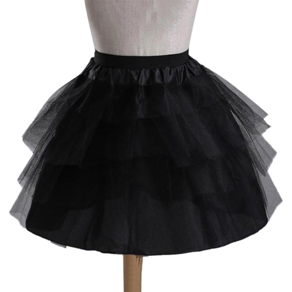 Mode Meisjes Prinses Rok Effen Kleur Elastische Taille Bruidsmeisje Bruiloft 4 Layer Onderrok Meisje Tutu Mesh Rokken NSV7: Zwart