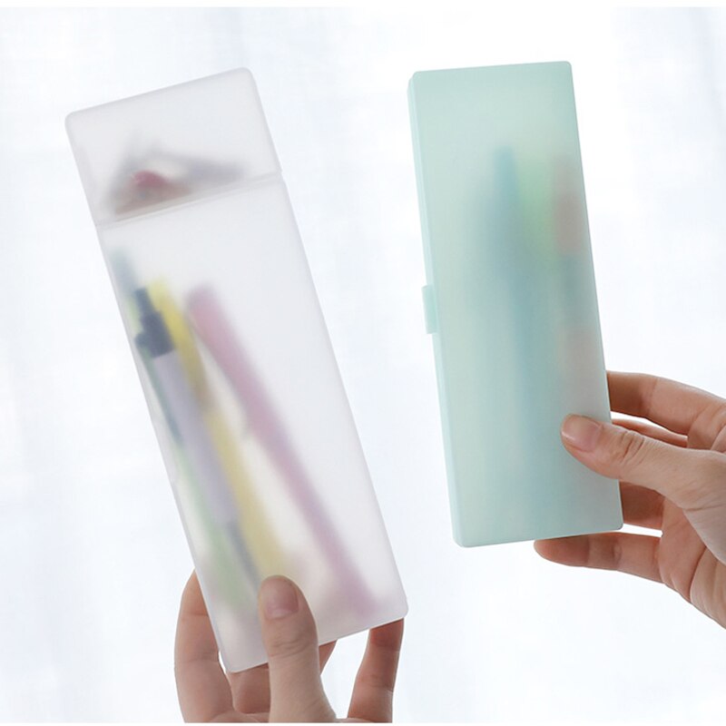 Leuke Kawaii Eenvoudige Transparante Scrub Etui Potlood Doos Plastic Opbergdoos Leren Briefpapier Kantoorbenodigdheden