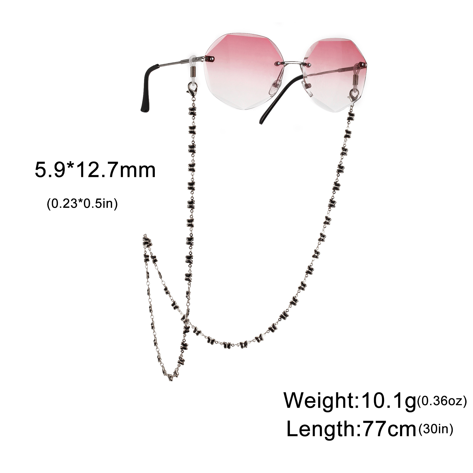 Gekleurde kristallen hartvormige brilketting roestvrijstalen dameszonnebrilketting modieuze Boheemse sieradenaccessoires: Rood