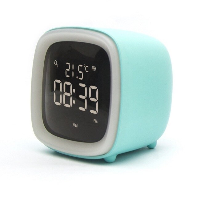 Cut Digital Alarm Clock Cartoon Night Light Desk Alarm Clock Rechargeable Battery, Christmas for Kids: Blue