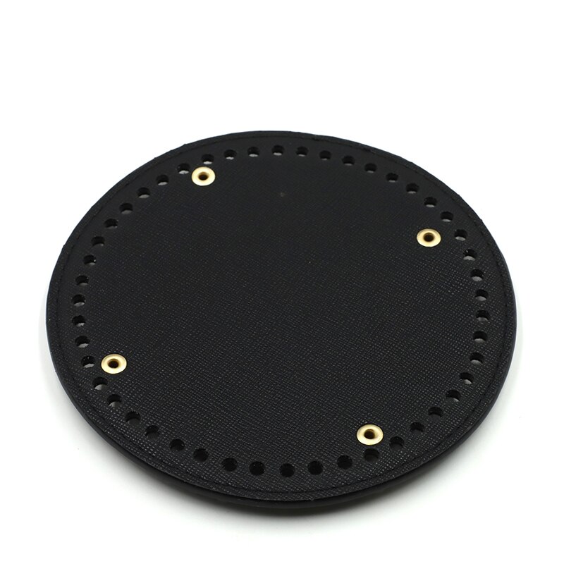 Redondo saco de couro inferior com furos rebite para artesanal tricô diy bolsa de ombro acessórios 15cm: Black