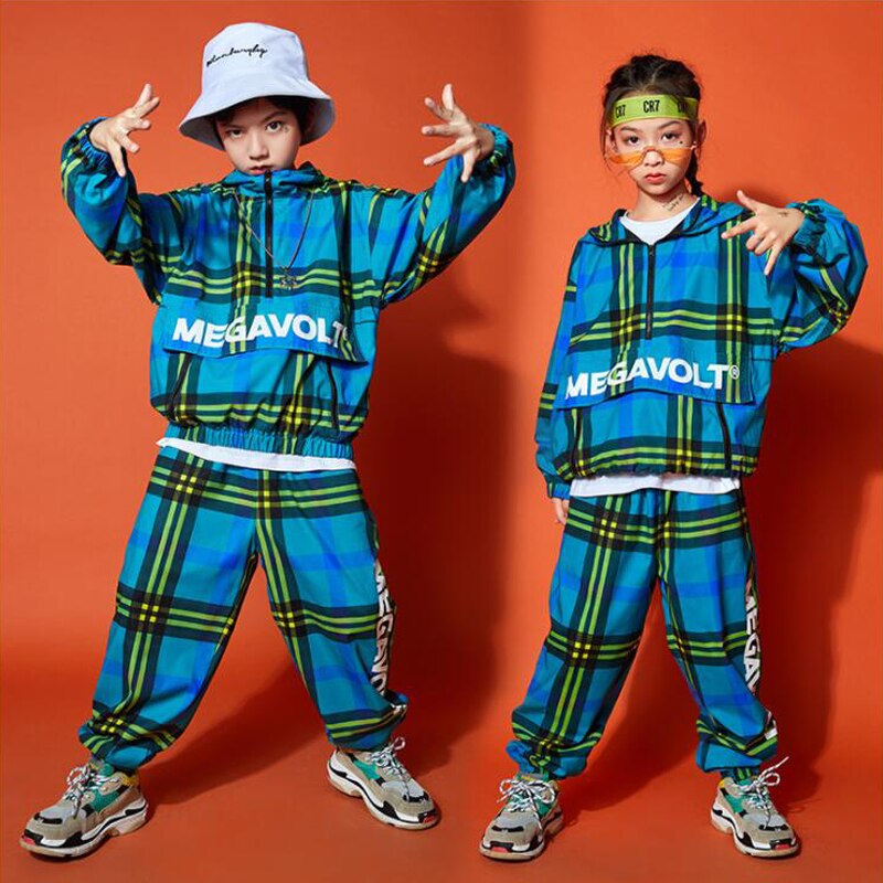 Ropa de Hip Hop de Festival para Niños, camisa de gran tamaño, ropa de calle a cuadros, pantalones para niñas, traje de baile de Jazz, conjunto de ropa