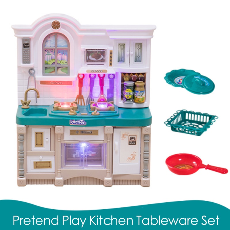 1 Stks/set Baby Miniatuur Keuken Plastic Pretend Play Geluid Keuken Voedsel Koken Servies Speelgoed Set Voor Meisje Game d74