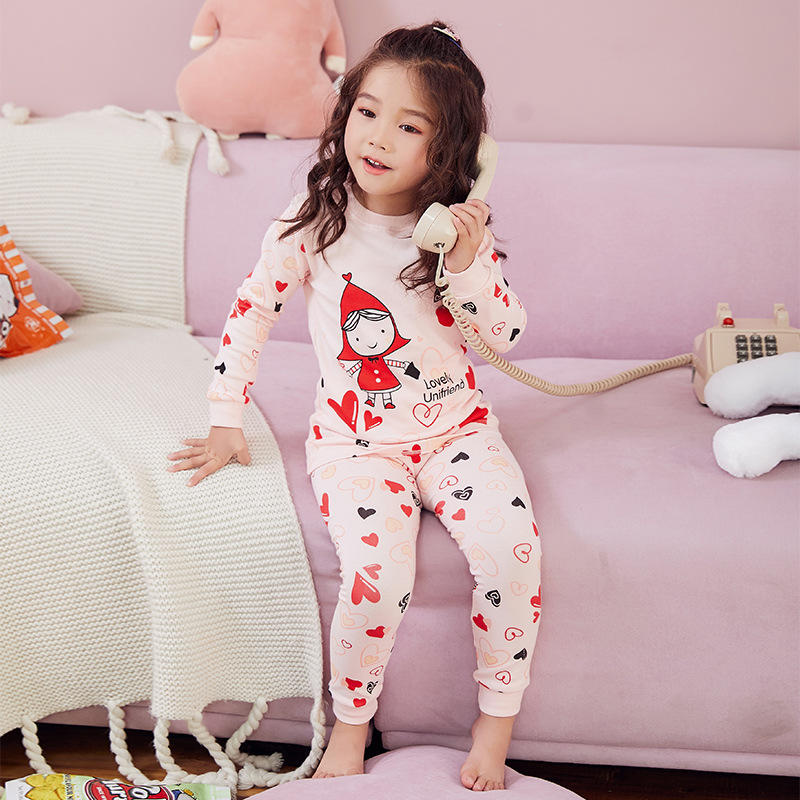 Boys & Girls Cute Print Pajama Suits Long Sleeve Blouse And Long Pants Ribbed Cuffs Sleepsuits For Spring Winter Sleepwears