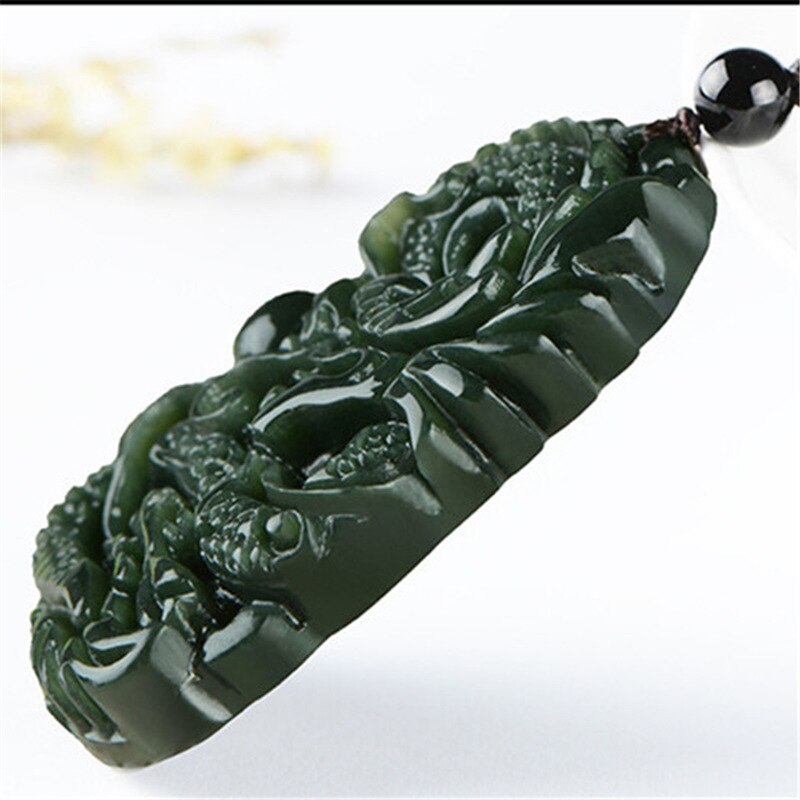 Naturel chinois HeTian vert Jade sculpté à la main Dragon pendentif perles collier bijoux de pour hommes femmes de bon augure