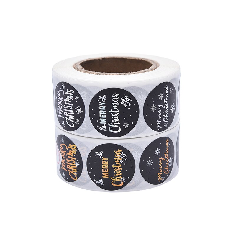 Merry Christmas Round Golden Plated Stickers Candy Box Homemade Cookies Bag Sealing Decoration