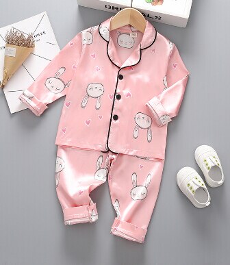 Baby slaapkleding lange mouwen top konijnenprint reverskraag thuis slaap cartoon broek trendy nauwsluitende warme jas