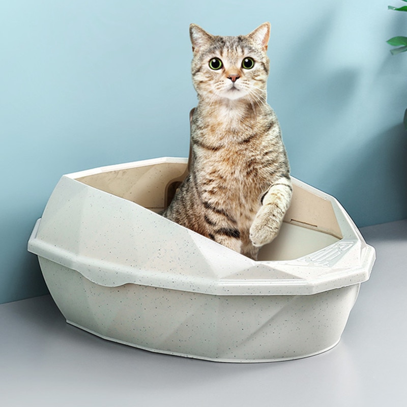 Kæledyr toilet sengepande anti stænk katte kuldkasse kattehund bakke med scoop killing hund ren toilette hjem plast sandkasse
