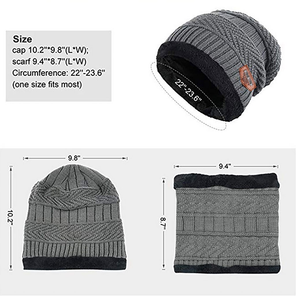 Men Warm Beanie Winter Thicken Hat And Scarf Two-piece Knit Windproof Winter Hat Outdoor Casual Sport Cap #35