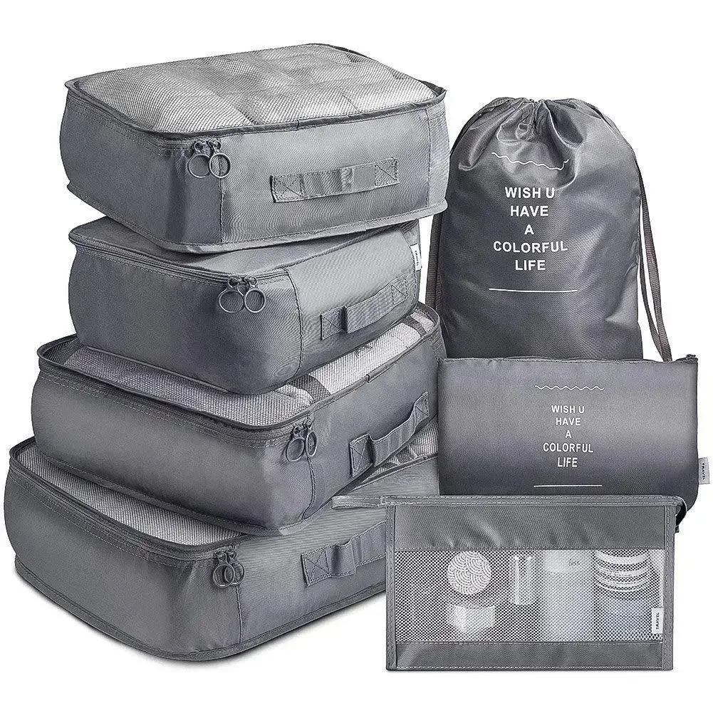 7/Pcs Travel Storage Bag Large Capacity Suitcase Storage Luggage Clothes Sorting Organizer Set Pouch Case Shoes Packing Cube: green