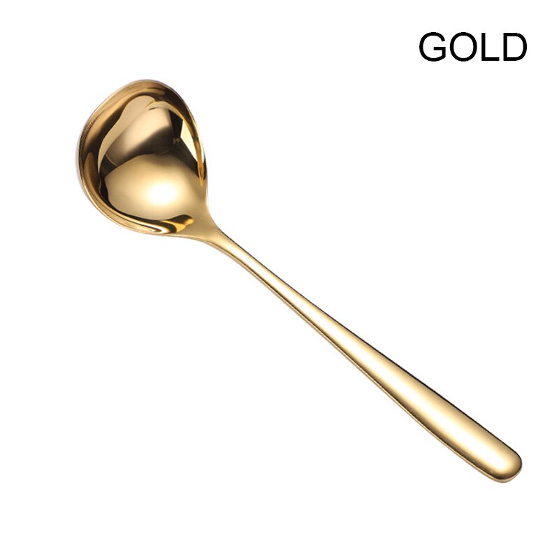 Newest 1pc 304 Stainless Steel Spoon Family Soup Spoon Stainless Steel Large Capacity Pot Spoon Kitchen Cooking Spoon: Gold