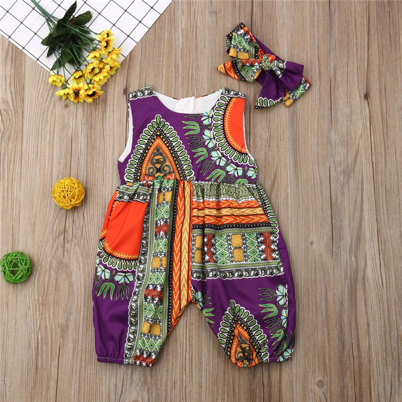 Style Infant Baby Girls Kids African Jumpsuit ClothesToddler Rompers Outfit: Purple / 24M