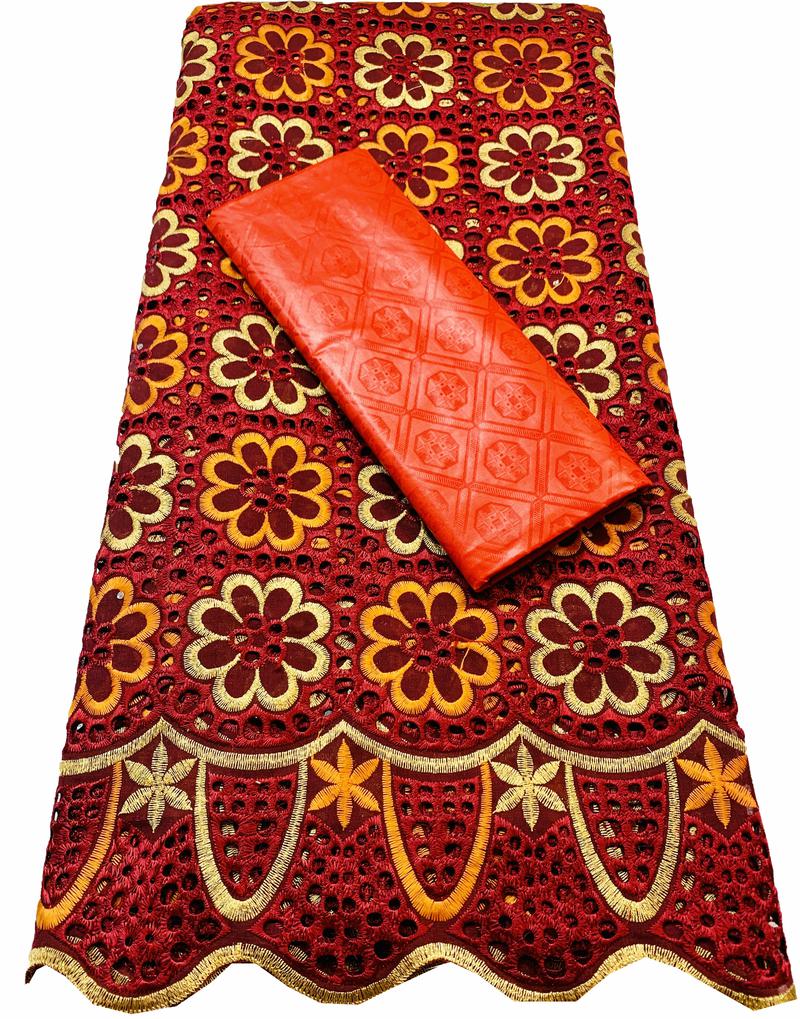 2.5 + 2.5 yards/ensemble Africain Bazin Brode Tissu Avec Tissu de Dentelle De Coton Suisse 2022 Damassé Guinée Brocart Dentelle YKM037: AS PIC1