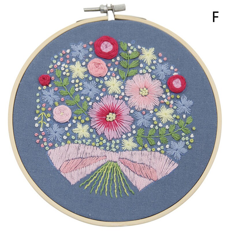 DIY Embroidery Plants Cherry Tree Handwork Needlework for Beginner Cross Stitch Kit Ribbon Painting Embroidery Hoop Home Decor: F